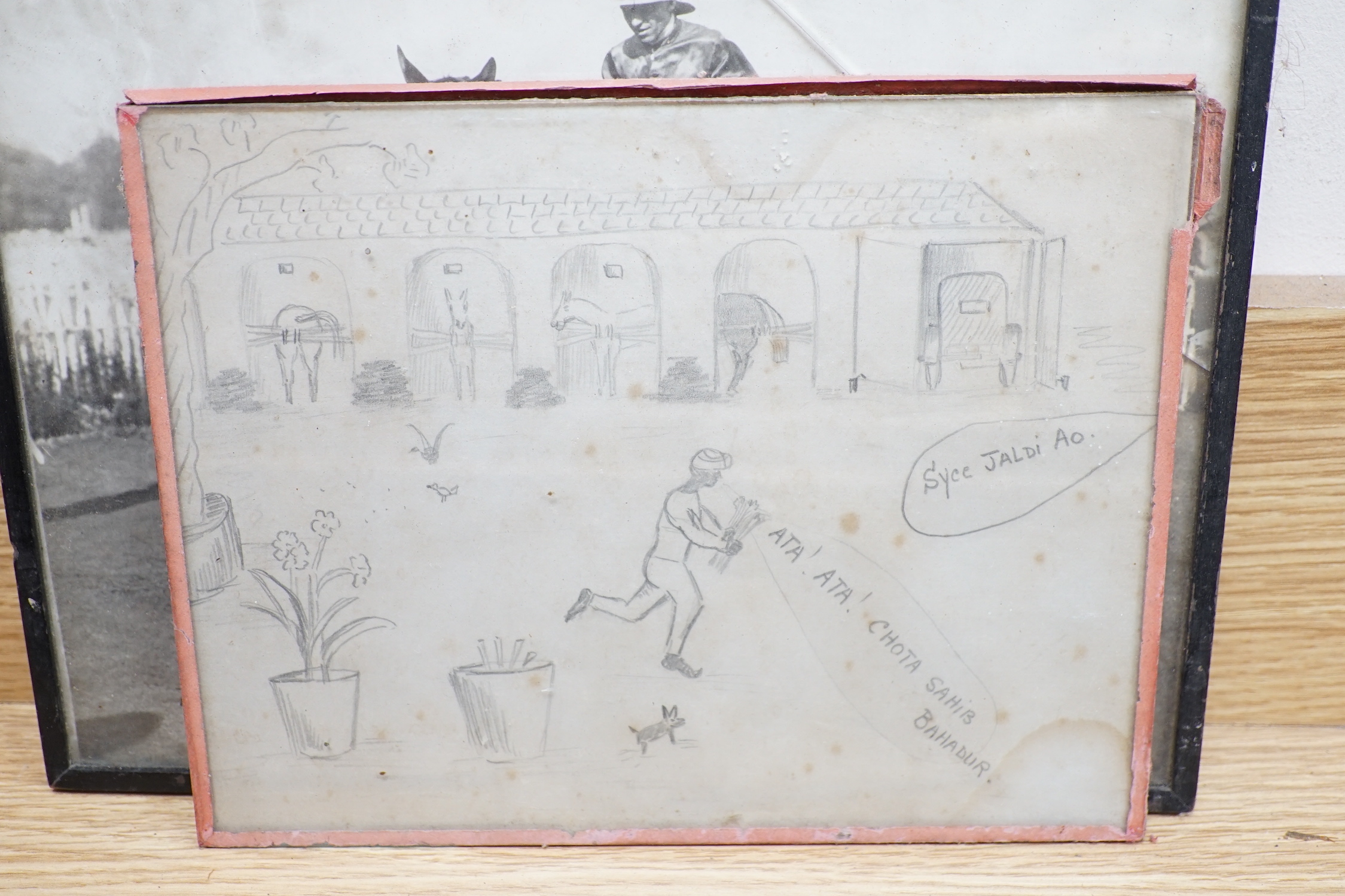 D M & E M Alderson, pair of watercolours, Portraits of racehorses c.1943/48 raced at Calcutta, together with a group of related photographs and ephemera, signed and dated, 38 x 52cm
